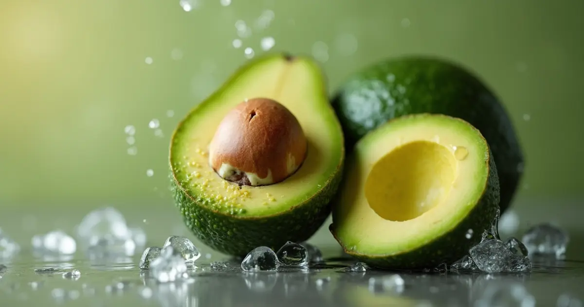 Eine saftige Avocado mit einer glänzenden Schale in Nahaufnahme